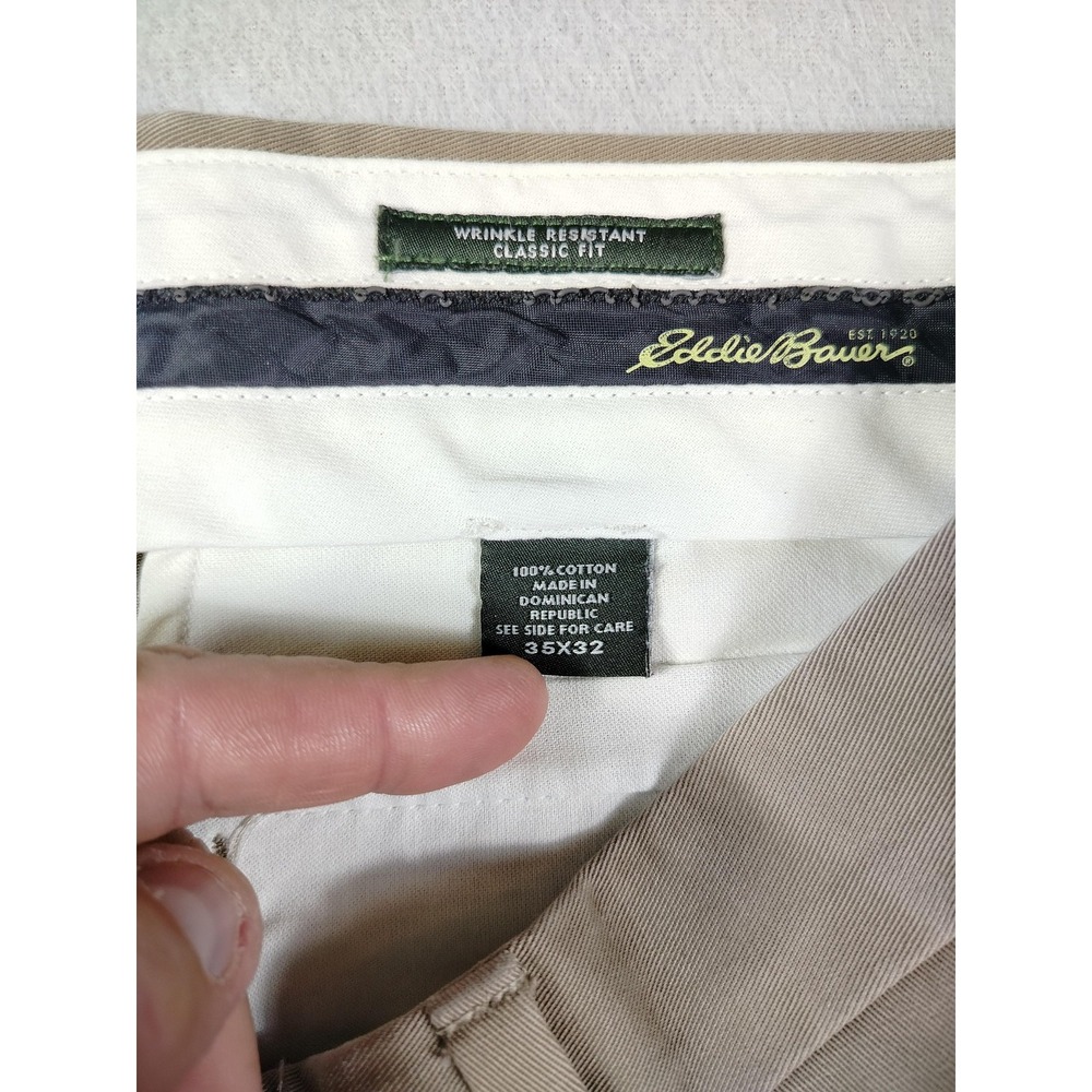 Eddie Bauer Pants Mens 35 Beige Wrinkle Resistant Classic Fit Chino Khakis - Picture 4 of 12